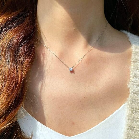 Dainty CZ Diamond Solitaire Pendant Necklaces for Women 14K Gold Plated Single R - Picture 3 of 7